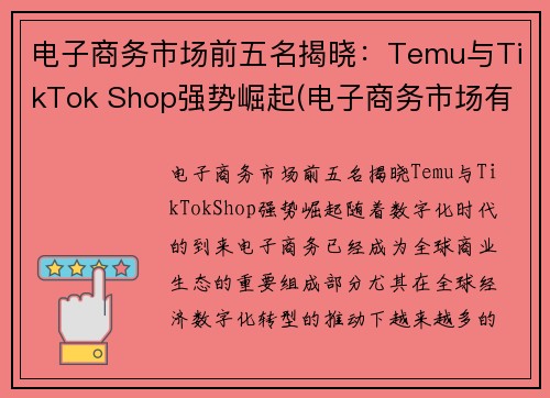 电子商务市场前五名揭晓：Temu与TikTok Shop强势崛起(电子商务市场有哪些)