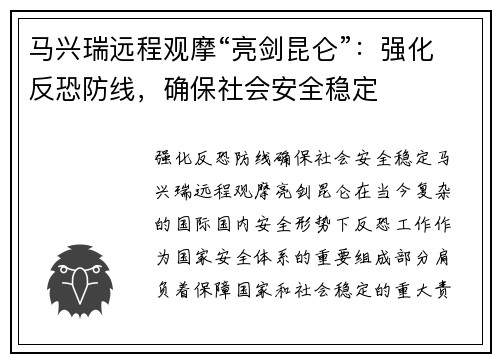 马兴瑞远程观摩“亮剑昆仑”：强化反恐防线，确保社会安全稳定