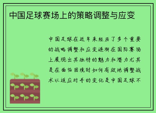 中国足球赛场上的策略调整与应变