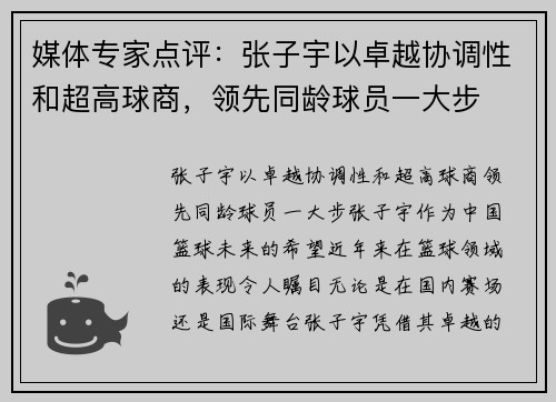 媒体专家点评：张子宇以卓越协调性和超高球商，领先同龄球员一大步