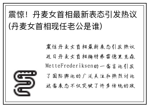 震惊！丹麦女首相最新表态引发热议(丹麦女首相现任老公是谁)